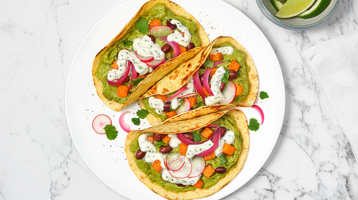 2. Tacos à la courge butternut aux haricots noirs et Boursin® cuisine