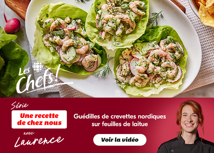 Guédilles de crevettes nordiques sur feuilles de laitue - Voir la vidéo